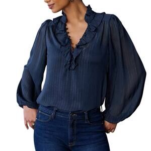 Boston Proper Shimmer Detail Ruffle Peasant Blouse size Large